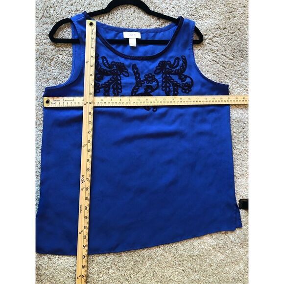 Loft Women’s Blue and Black Embroidered Pattern Tank Blouse Size L - Picture 5 of 6